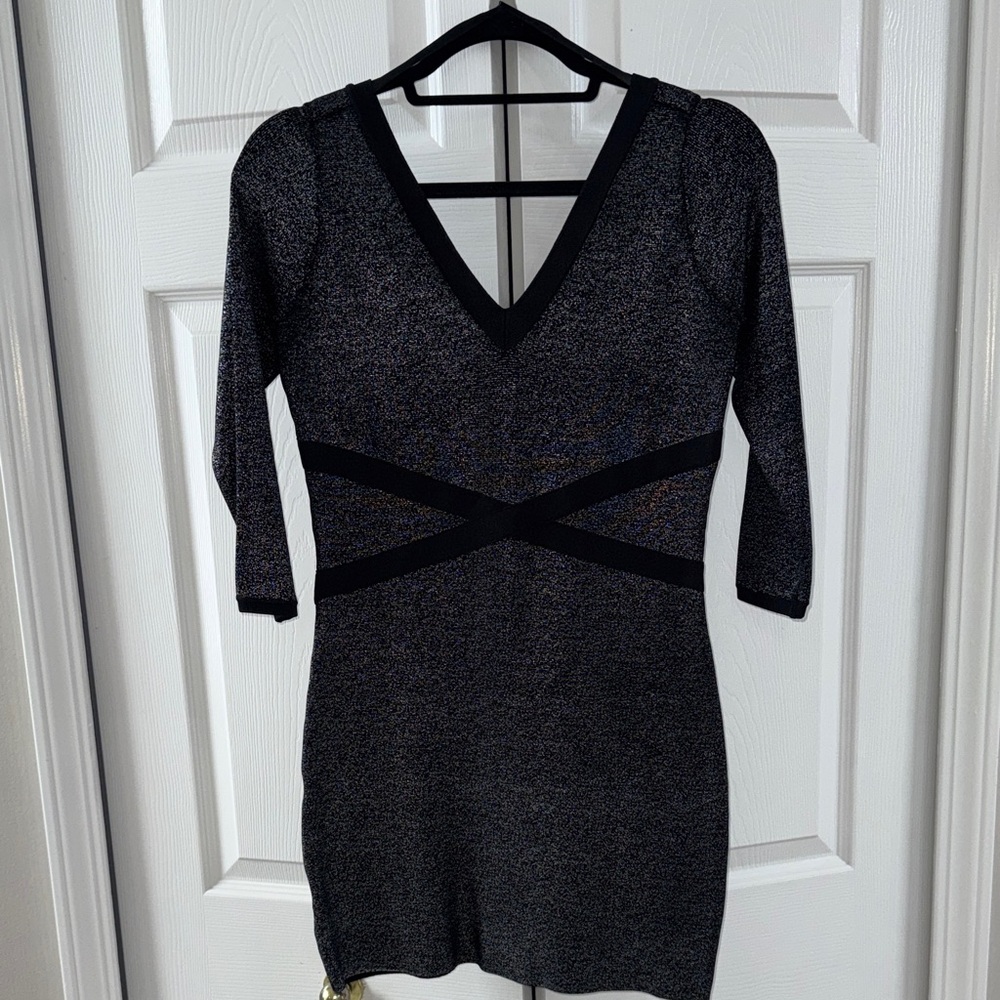 EUC- bebe Black and Silver Dress Size M